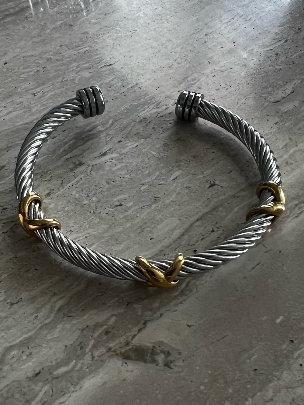 Two-Tone Twisted Cable Cuff Bracelet - Silver & Gold